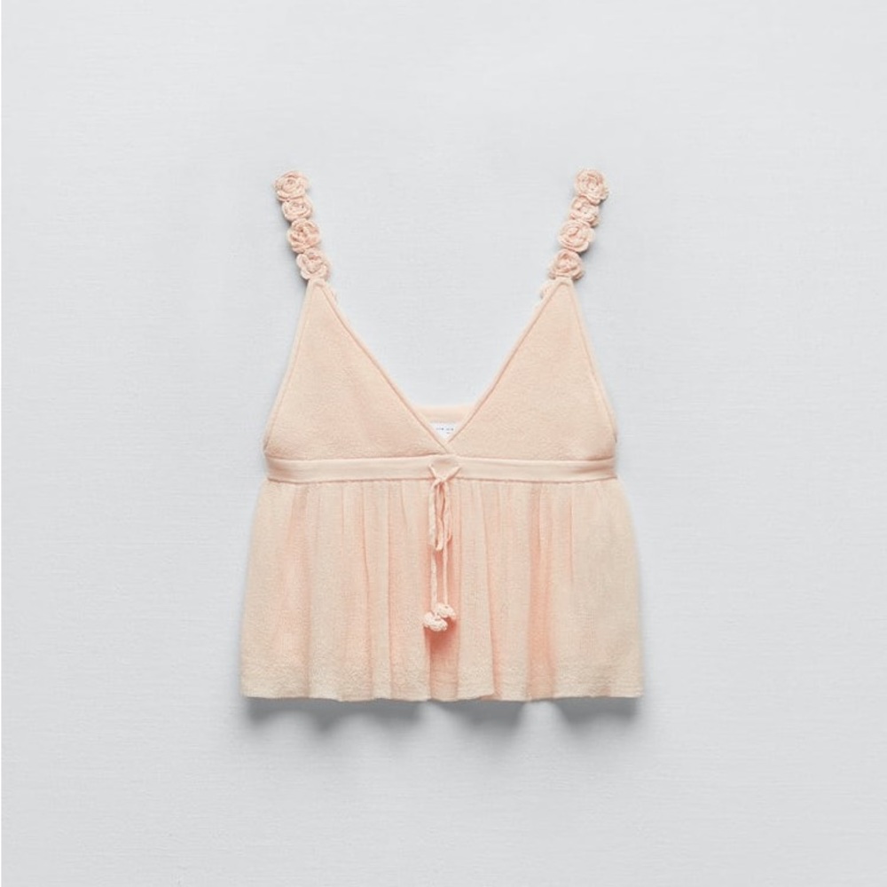 Zara Floral Strap Knit Top! Size M, light pink! Never worn!